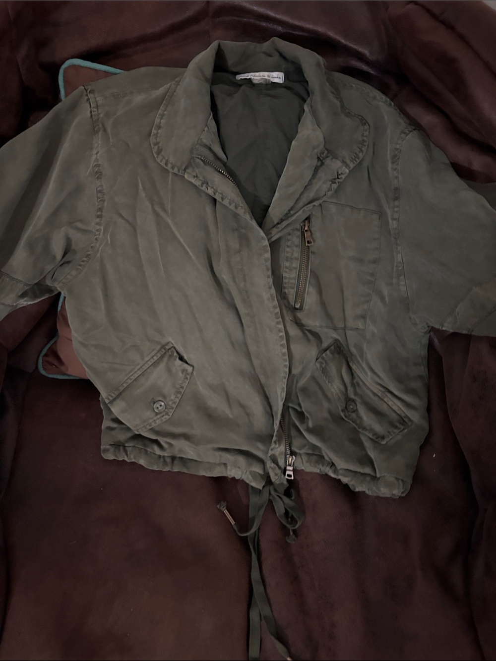 Young Fabulous & Broke Cropped Olive Utility Jacket with Drawstring